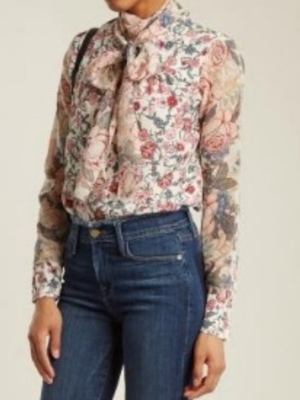 See By Chloe Pink Multicolor Floral Tie-Neck Blouse